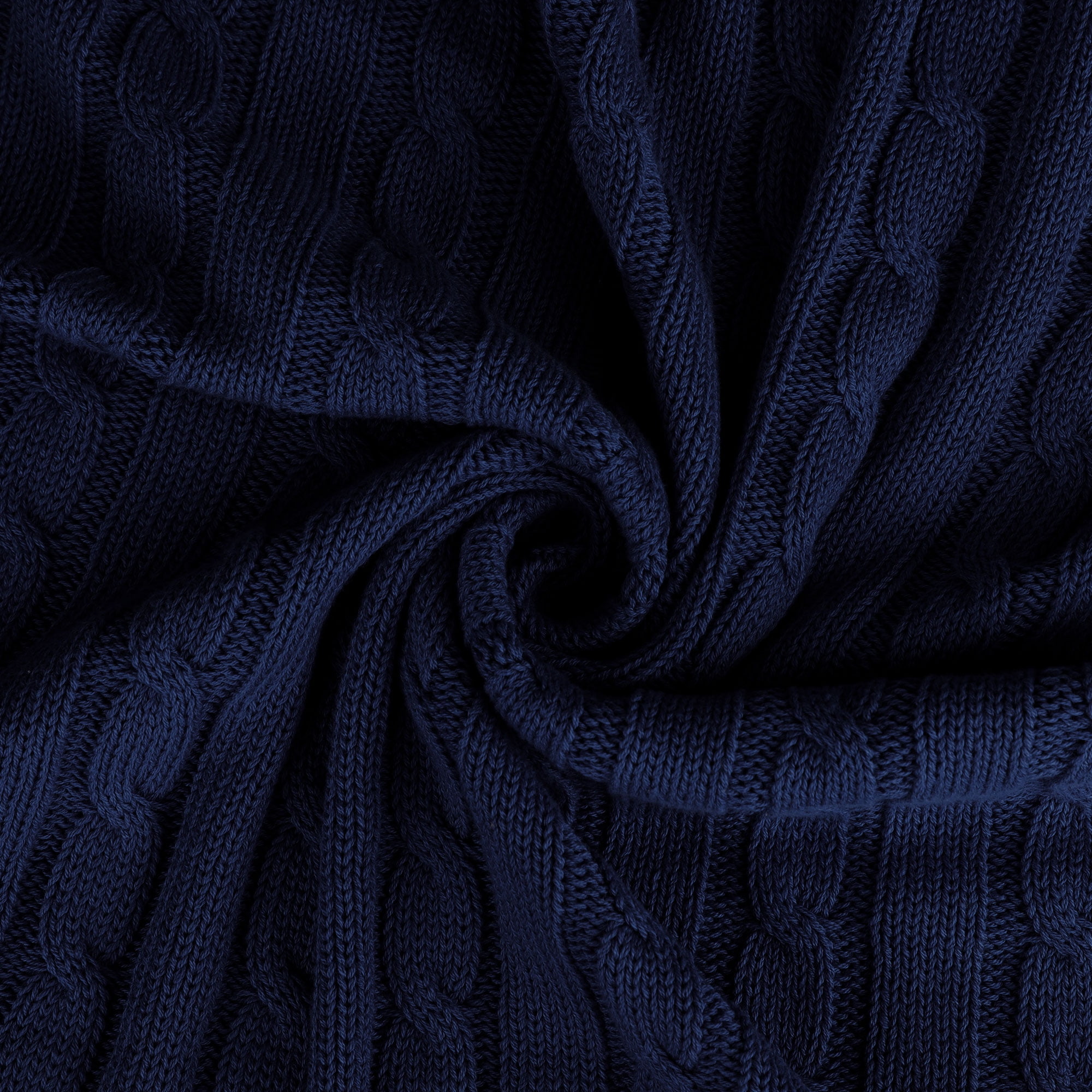 Unique Bargains 100% Cotton Cable Knit Throw Bed Blanket Navy Blue 51" x 59"