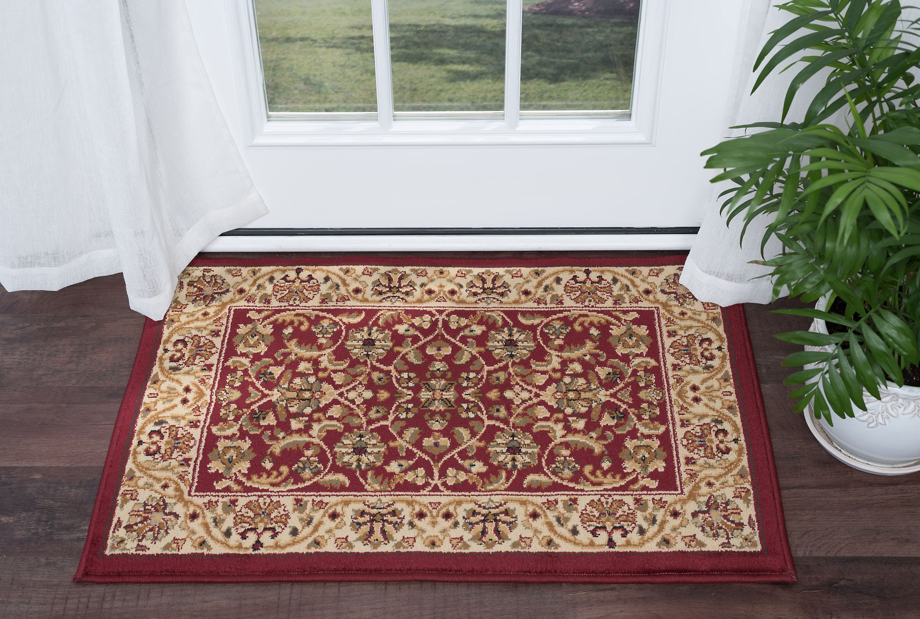 Traditional 2x3 Area Rug (2' x 3') Border Red, Beige Indoor Scatter Easy to Clean