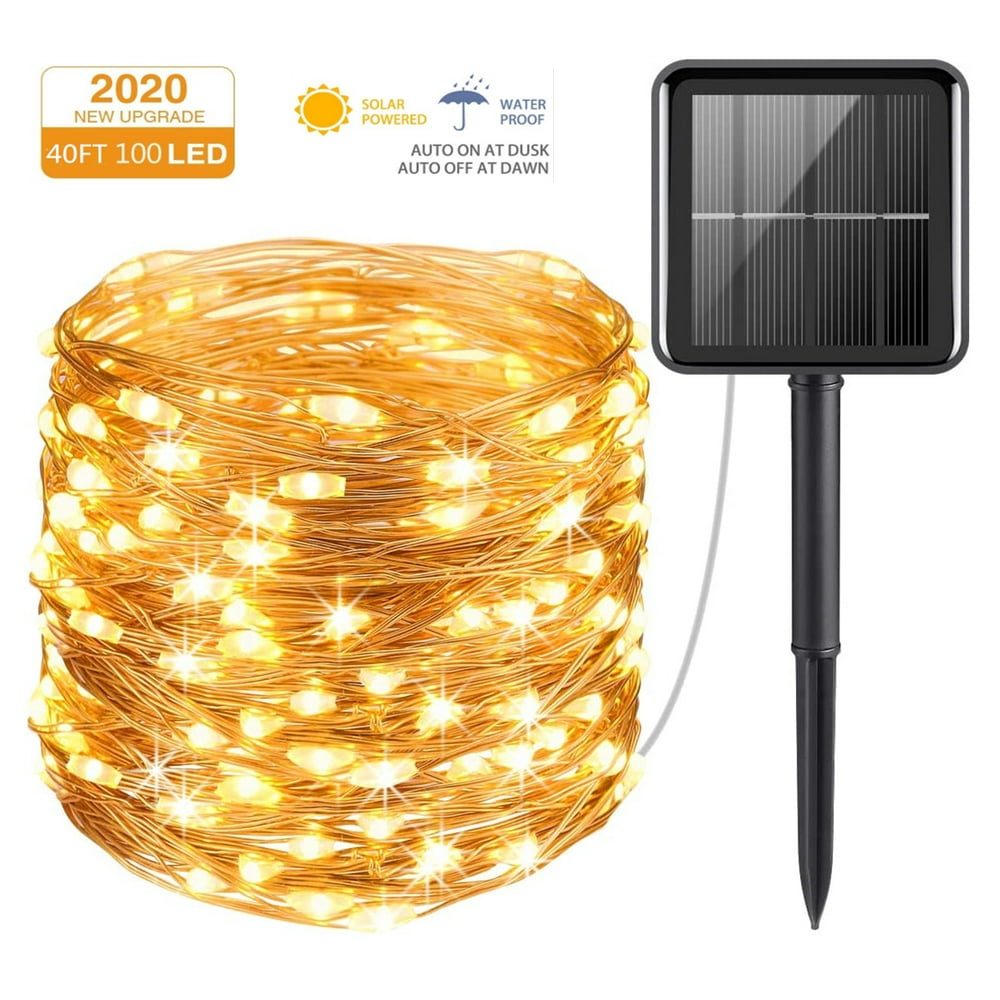 Outdoor Solar String Lights, 40ft 100 LED 8 Lighting Modes Copper Wire