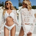 thumbnail image 2 of Jesscasday Women Long Sleeve Shrug Crop Top Sexy Sheer Floral Lace Bikini Cover Up Lace-Up Irregular Ruffles Open Front Cardigan, 2 of 13