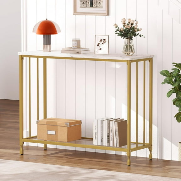 Console Table, Sofa Tables Narrow Entryway Table with Glass Shelf and Metal Frame,Behind Couch Table Industrial Hallway Table for Living Room