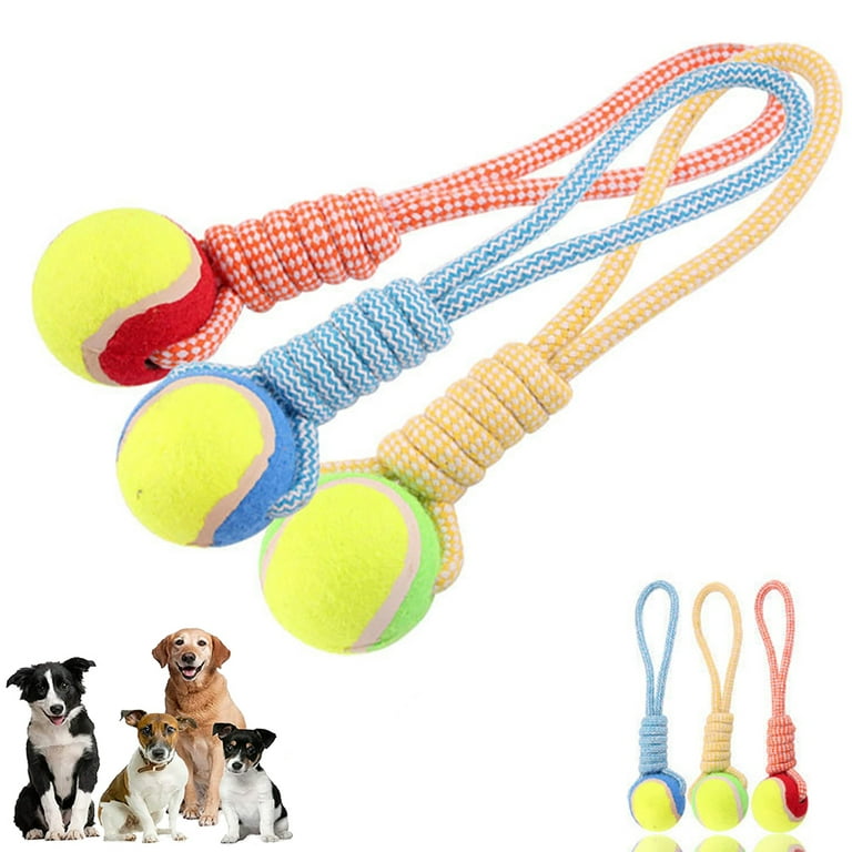 Doudele ball on rope dog toy - rubber ball for dog, fetch and chew