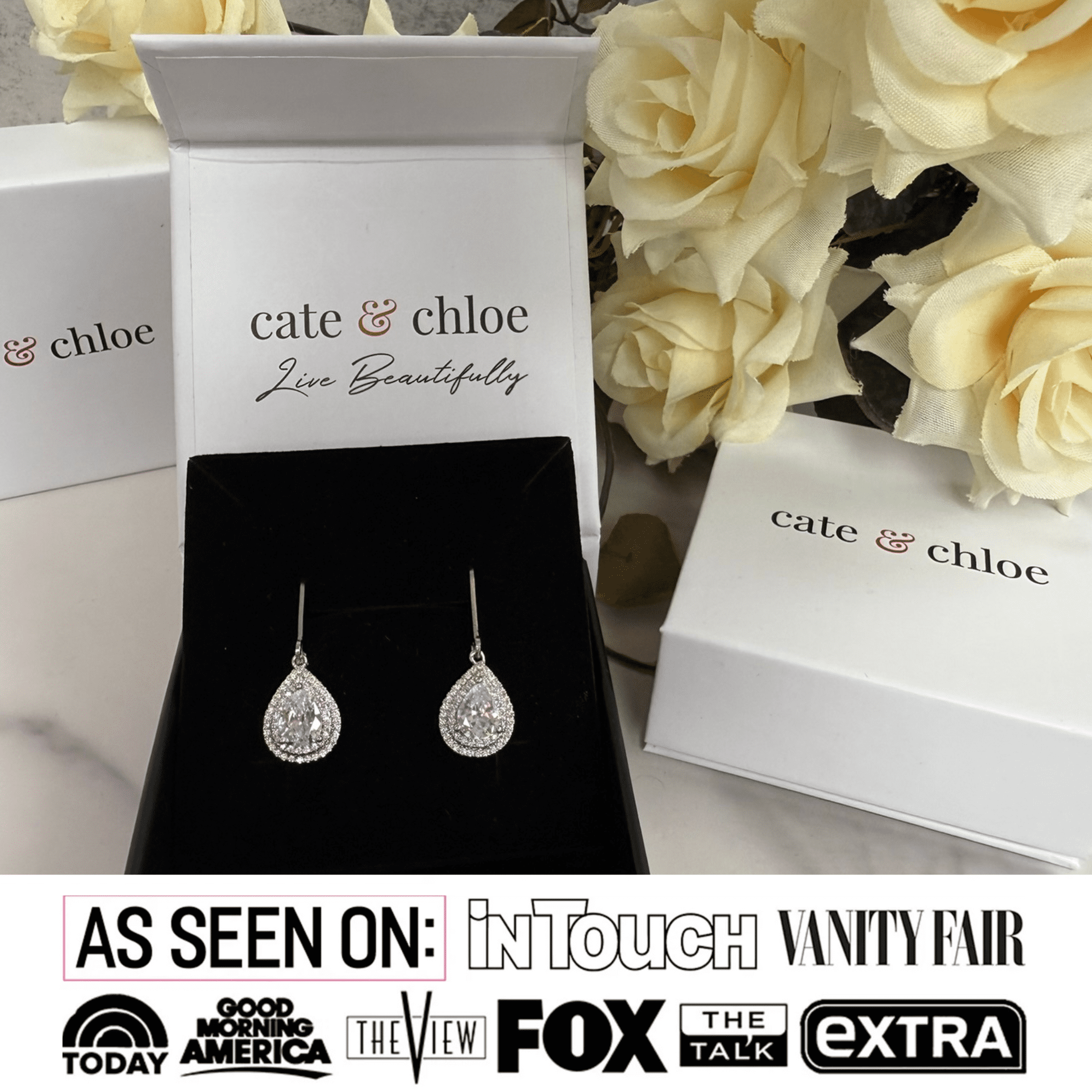 Cate & Chloe Aurelia 18k White Gold Plated Tear Drop Earrings with Simulated Diamonds for Women