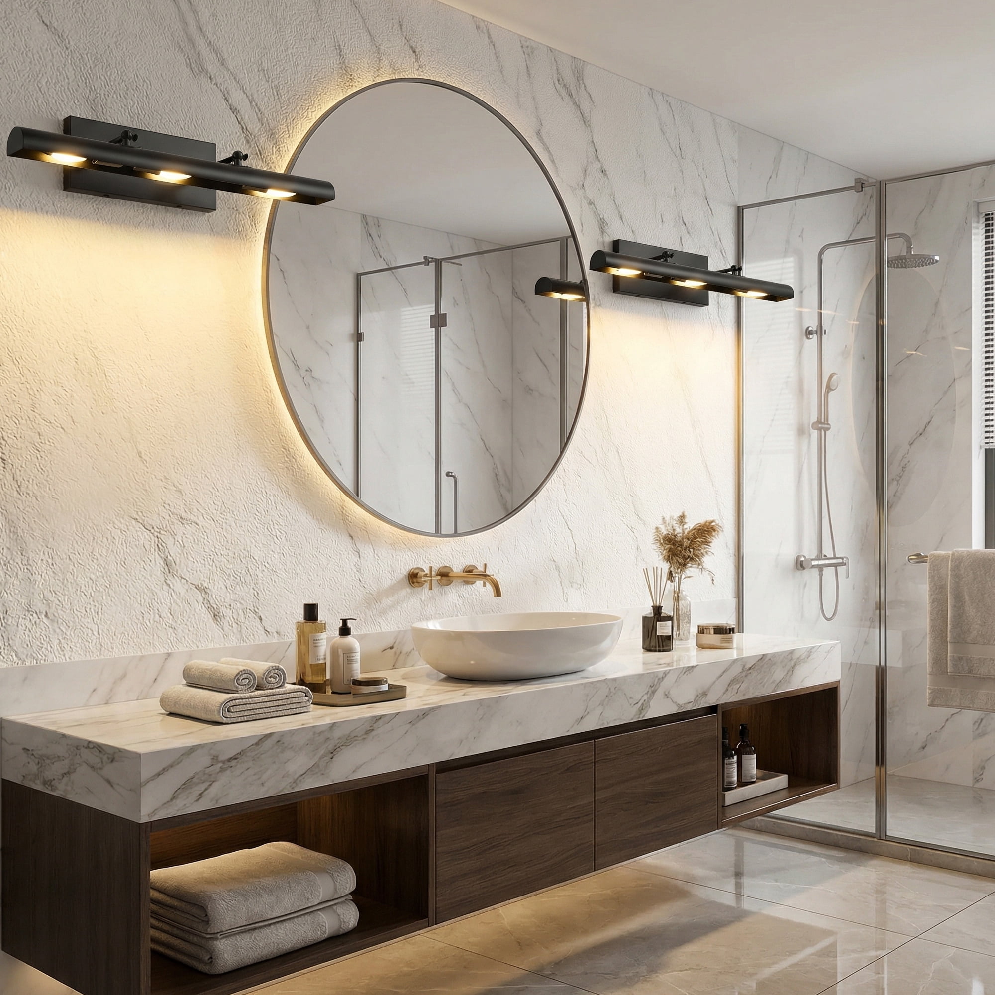 Deyidn Modern 3-Light Black Wall Sconce, 24-Inch Hardwired Bathroom Vanity Lighting Fixture for Bedroom