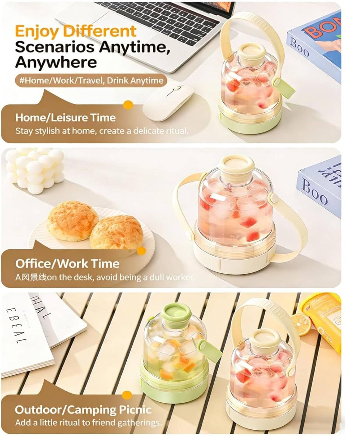 Multifunctional Transparent Water Bottle Ice Maker with ice Tray, 2026 New 2 in 1 Ice Cube Water Bottle with Handle, Portable Ices Ball Maker Iced Cup for Outdoor Travel Gym Home (3pcs)