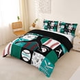 thumbnail image 3 of Castle Fairy Baseball Collage Duvet Cover King, Sport Theme Checkered King Bedding, Teal Red Black,Black Reversible,3 Pieces,1 Duvet Cover and 2 Pillowcases, 3 of 6