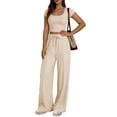 thumbnail image 2 of Women'S Lounge Sets 2 Piece Wide Leg Pants Crop Tops Casual Y2K Outfits Matching Tracksuit Set Color S, 2 of 8