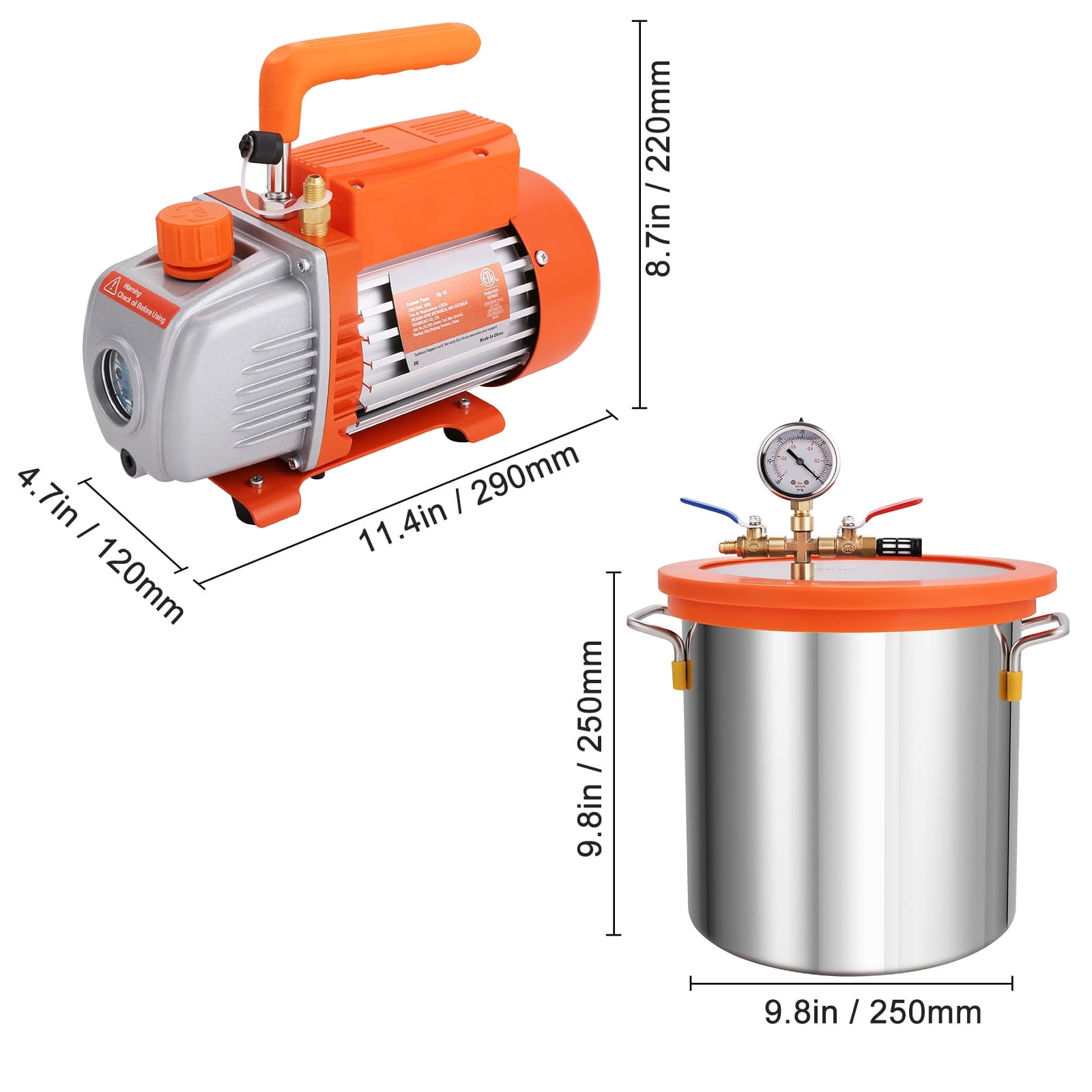 SKYSHALO 3 Gallon Degassing Chamber & 3.5 CFM Single Stage Pump Set, with Tempered Glass Top, Includes 250 ml Oil, Ideal for Wood Stabilization and Silicone & Epoxy Degassing