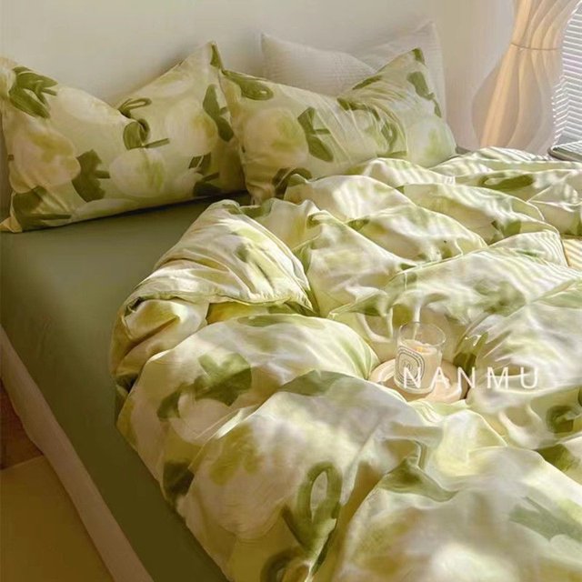 Korean Style Bedding Set Twin Full Queen Size Bed Linen Girls Floral Bed Flat Sheet Pillowcase 180x220 Solid Color Home Textile