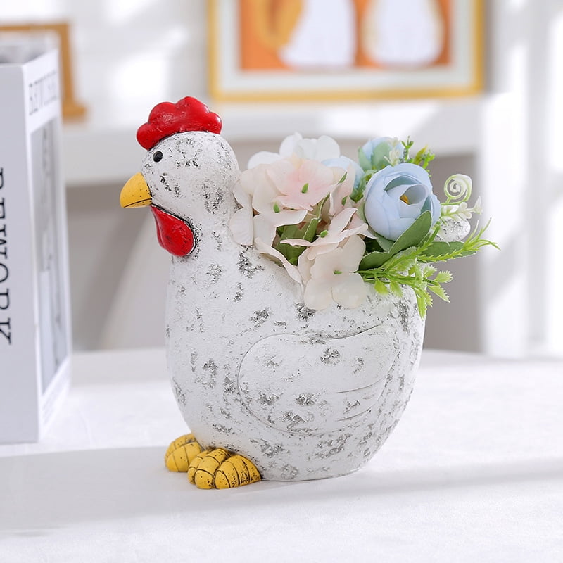 Resin Chicken Planter Hen and Chicks Statue Flower Pot Farm Animals Succulent Pots Planter Bonsai Plant Holder Interesting Garden Apartment Dining Table Decor Aesthetic Ornaments