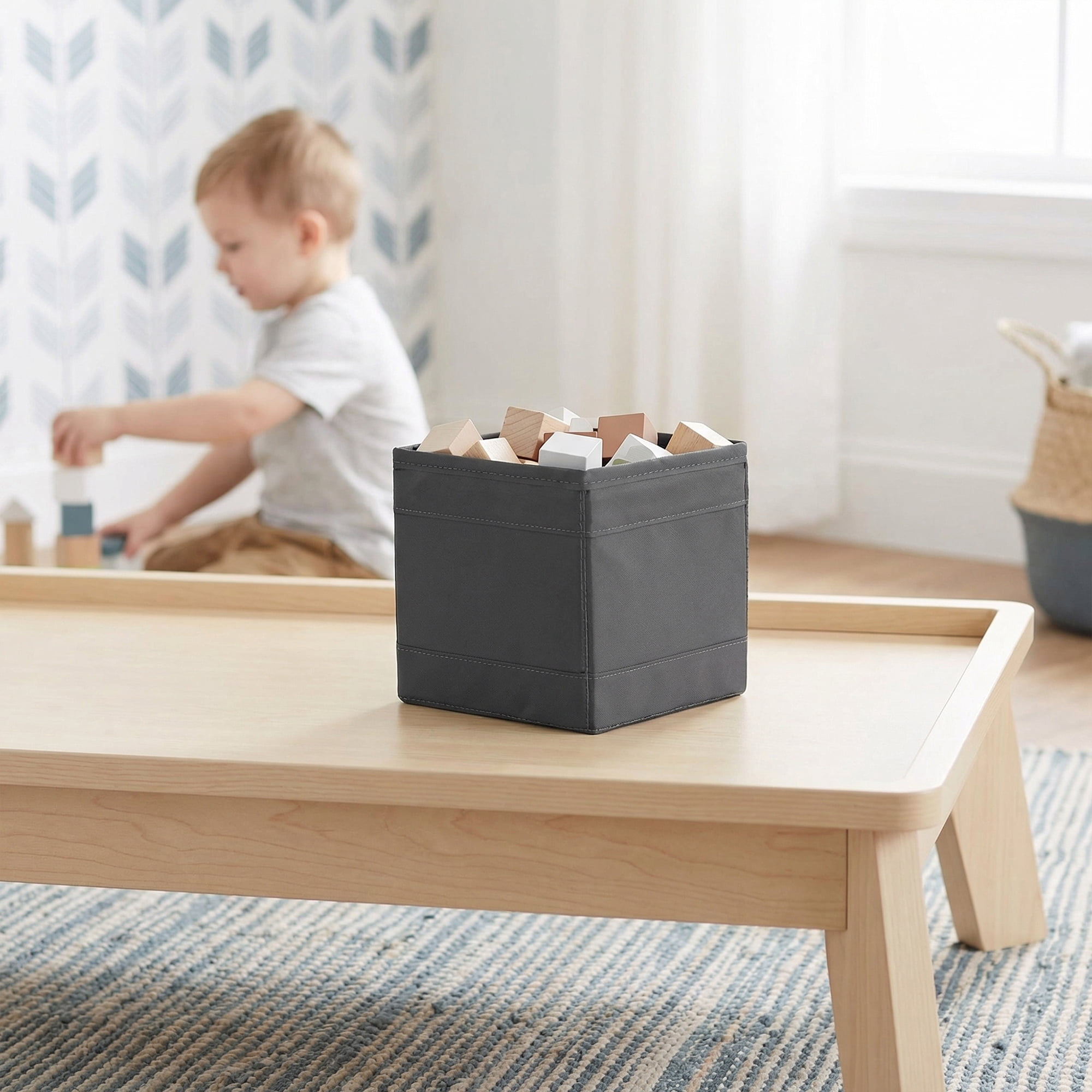 Unique Bargains 1pc Fabric Storage Bin for Shelves Closet Grey 5.5*5.5*5.1in