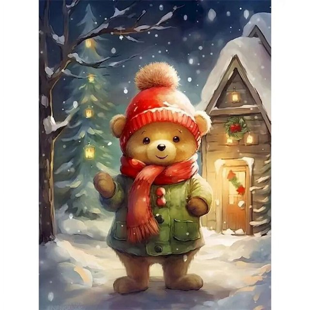 CHENISTORY-pintura por número de oso de Navidad, dibujo sobre lienzo, regalo de arte pintado a mano, imagen artesanal por número, Kits de animales, decoración del hogar