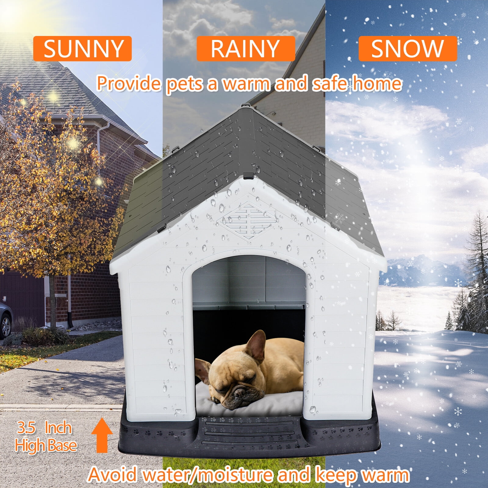 HomGarden 28-inch Plastic Dog House Medium Pet Puppy Shelter Waterproof  Kennel Indoor Outdoor Gray