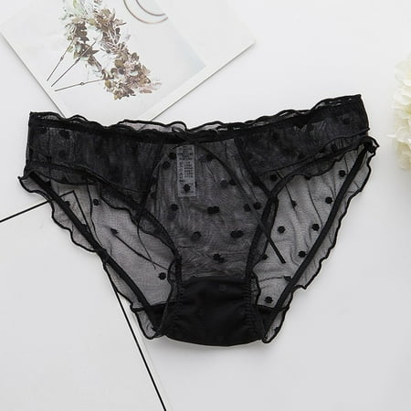Rigardu Hot Sale!! Women s Lace Panties Hollow Mesh Low Waist Underwear 2025 Trendy Ladies Polka Dot Lace Mesh Streamer Waist Breathable Briefs Black M
