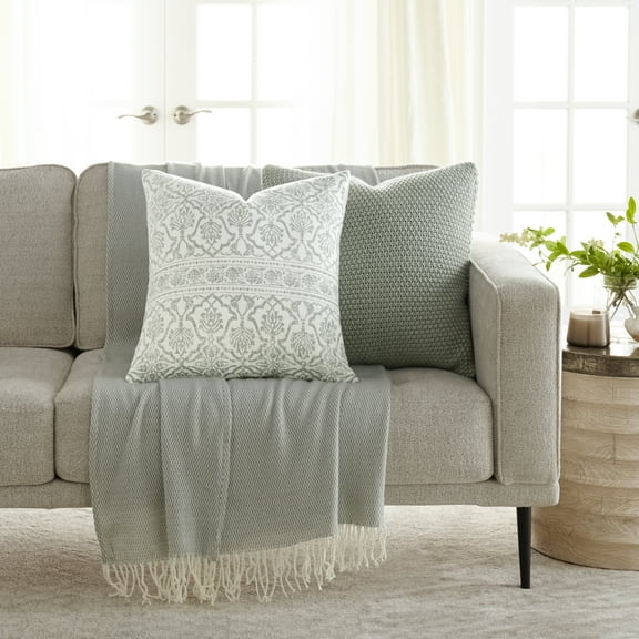 Noble Linens 2-Pack Seed Stitch Knit and Cotton Patterned Decor Throw Pillows - Eucalyptus