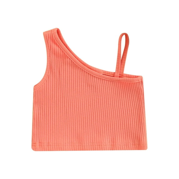 Sedceaty Breathable Summer Little Girls Vest, Toddlers Sweet Style Solid Color Sloping Shoulder Sleeveless Short Tops Casual Clothes