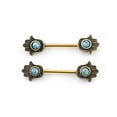thumbnail image 2 of Pair of Nipple Barbells with Hamsa Hand Design and Turquoise Stone 14g, 2 of 9