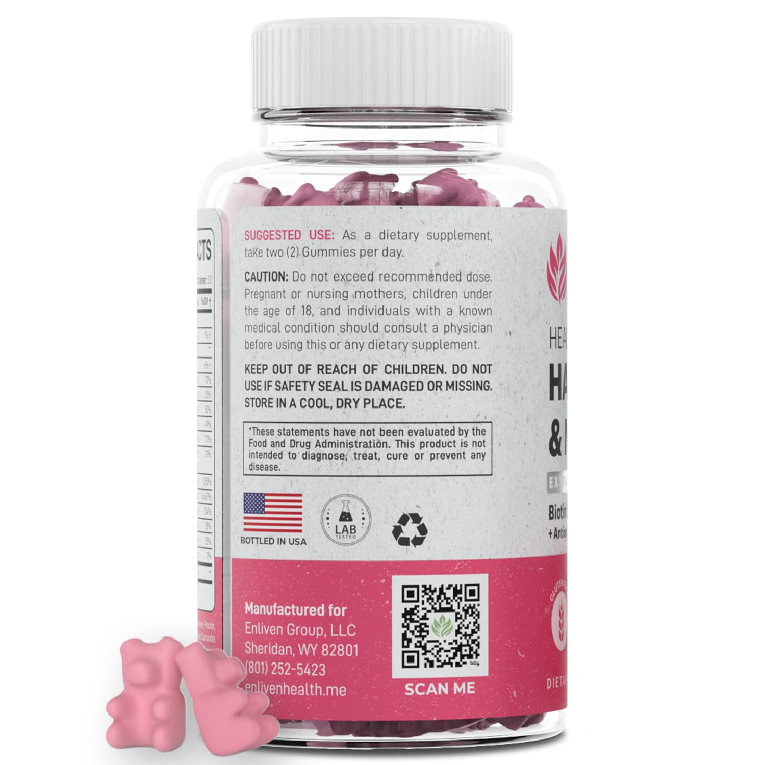Enliven Biotin Hair Skin and Nail Supplements | Biotin Gummies Vitamins | Berry Flavor (60 Gummies)