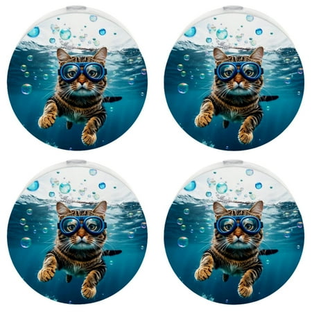 

Plug in Led Night Light with Auto Dusk to Dawn Sensor White Nightlights for Hallway Bedroom Kids Room Kitchen Stairway 4 Pack Animal Diving Cat Cartoon Ocean Sea