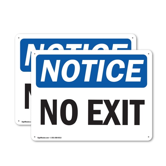 (2 Pack) No Exit OSHA Notice Sign 10 Inch X 7 Inch Indoor / Outdoor Rust-Free Aluminum Metal Signs for Workplace, Workshop, and Construction Site, Made in the USA