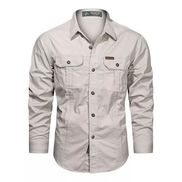 Camisa Cargo Militar Con Botones De Manga Larga For Hombre