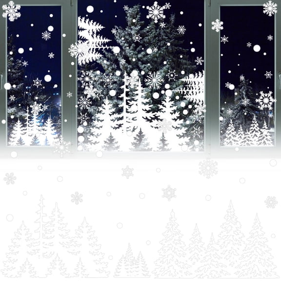 Clearance Under $1 Winter Scene Window Clings Christmas Tree & Snowflake Window Decals Holiday Glass Decor for Shop & Home