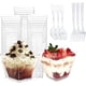 thumbnail image 1 of 50 Piezas 2oz/60ml Vasos de postre con 50 Cucharas + 50 Tenedor, Tazones para Postre, Mini Tazas de plástico para aperitivos, Para degustar tartas, postres, gelatinas, frutas,, 1 of 5