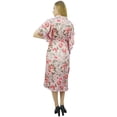 thumbnail image 4 of Bimba Women's Pink Floral Mid Calf Length Drawstring Kimono Kaftan Dress - 24, 4 of 8