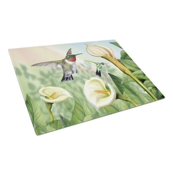 Caroline's Treasures Lily and the Hummingbirds Glass Cutting Board Large