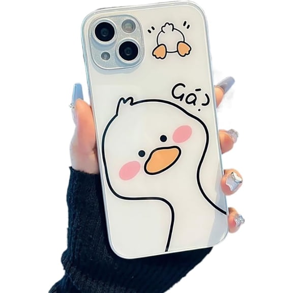 Cute Kawaii Cartoon Crooked Head Duck Hard Phone Case Compatible with iPhone Case (White,iPhone 15 Plus)