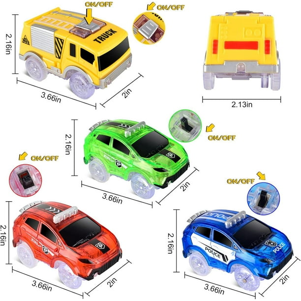 Tracks Cars Replacement only Toy Cars for Magic Tracks Glow in The Dark Racing Car Track Accessories with 5 Flashing LED Lights Compatible with