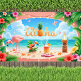 thumbnail image 6 of Hibiscus Flower Aloha Banner Flamingo Beach Tiki Torch Hawaiian Tropical Backdrop for Summer Party Beach Wedding Luau, 6 of 9