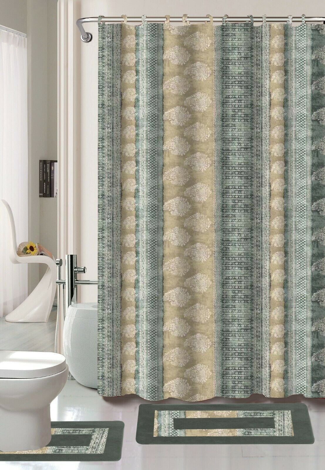 Ocean Island Reflection in the Water Fabric Shower Curtain Set Bathroom Decor 