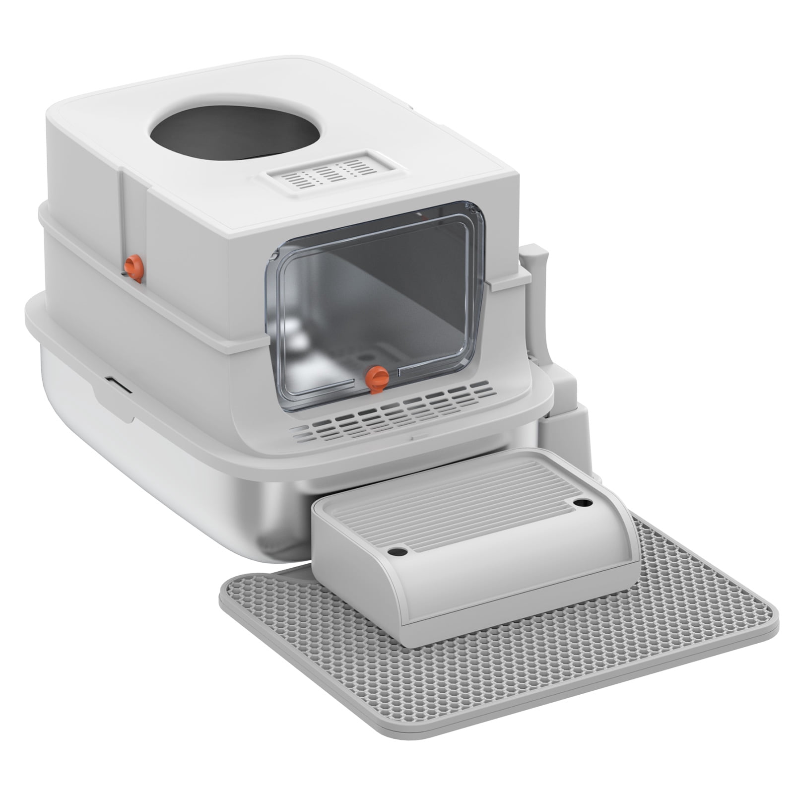 Lohoms Stainless Steel Litter Box with Lid, XL Extra Large Enclosed Cat Litter Box for Big Cats 110° Flip Cover, Front & Top Dual Entry, High Sided Litter Box & Pedal & Scoop, Anti-Leakage