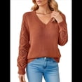 thumbnail image 3 of Suéter de Larga con Cuello en V para Mujer, Suéter de Otoño, Jersey de Punto. Naranja y Rojo S, 3 of 10