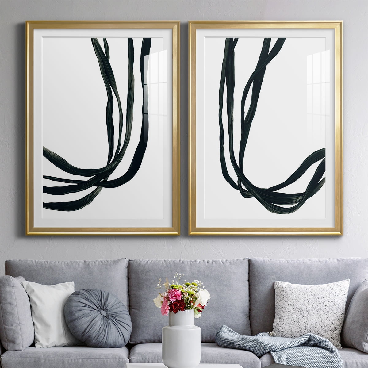 Wexford Home Onyx Ribbon I Premium Framed Print, 26.5" x 36.5" - Ready to Hang, Gold (Set of 2)