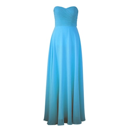 Faship Womens Elegant Strapless Pleated Sweetheart Neckline Long Formal Dress - 8,Malibu Blue