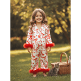 thumbnail image 6 of BemeyourBBs Newborn Baby Girl Silk Satin Pajamas Christmas Valentines Outfit Bow Print Romper Pjs Long Sleeve Feather Trim Button Down One-Piece Sleepwear Jumpsuit, 6 of 9