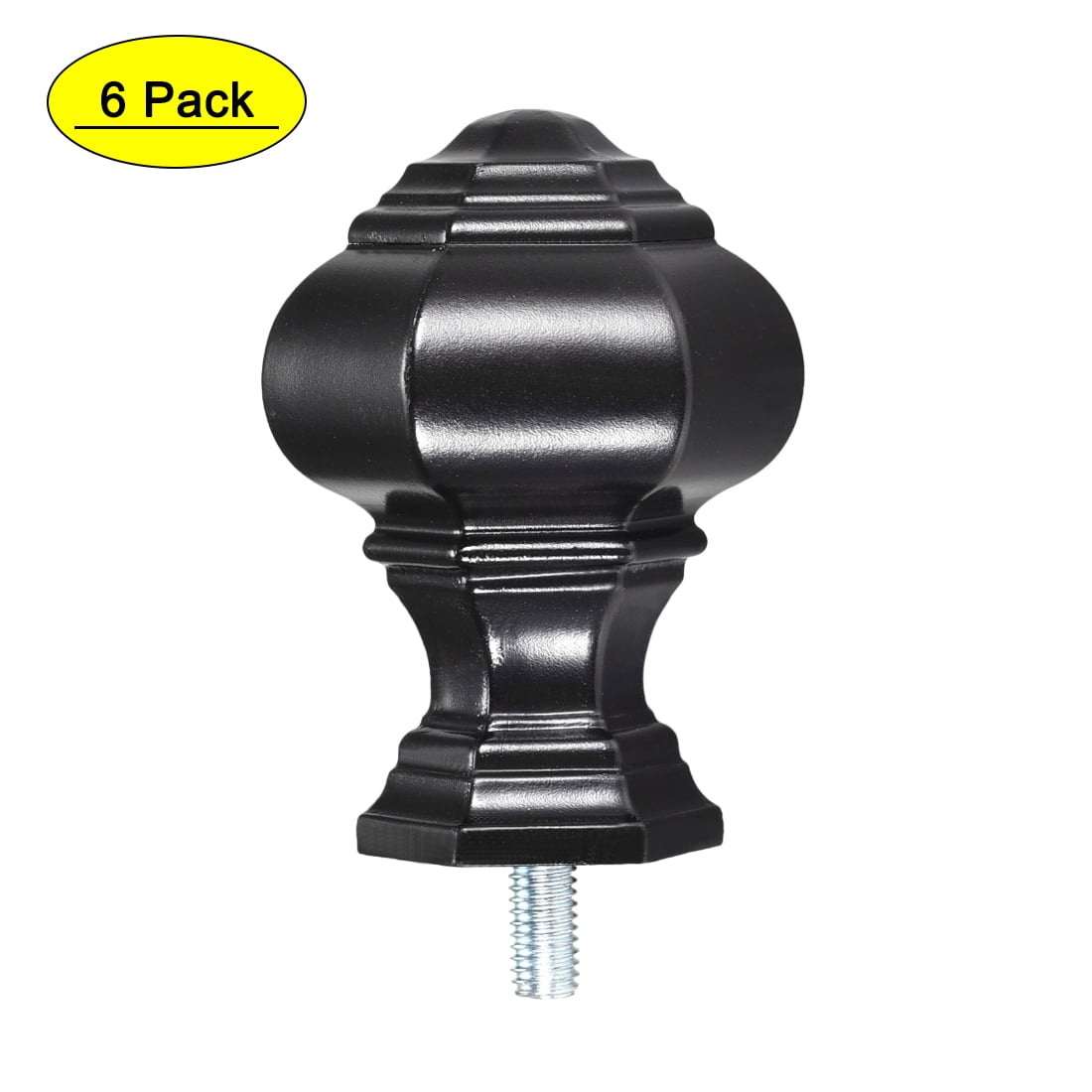 Uxcell Curtain Rod Finials Plastic  M5 Thread Dia 2.4 inch x 1.46 inch Black 6Pack