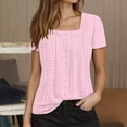 thumbnail image 2 of MIXUE Boho Tops For Women Summer Solid Color Square Collar Short Sleeve Casual Basic Pullover Shirts For Women T-shirts Streetwear,Pink,L, 2 of 6