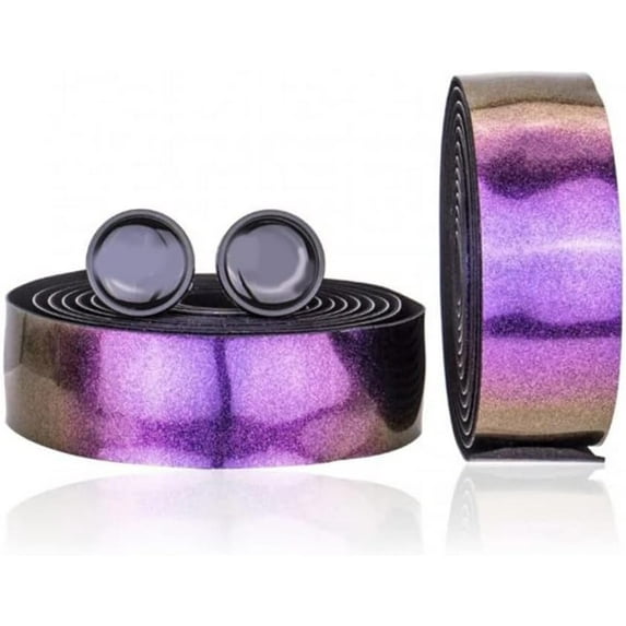 EVA PU Leather Handlebar Belt for Road Bike Anti-Vibration Shining Bicycle Handlebar Grip Wraps (Set of 2) with Bar Plugs