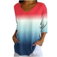 thumbnail image 2 of Naotn Summer Stripe Gradient Shirts for Women Fall Fashion Casual V Neck 3/4 Sleeve Tops Trendy Holiday Beach Blouses, 2 of 7