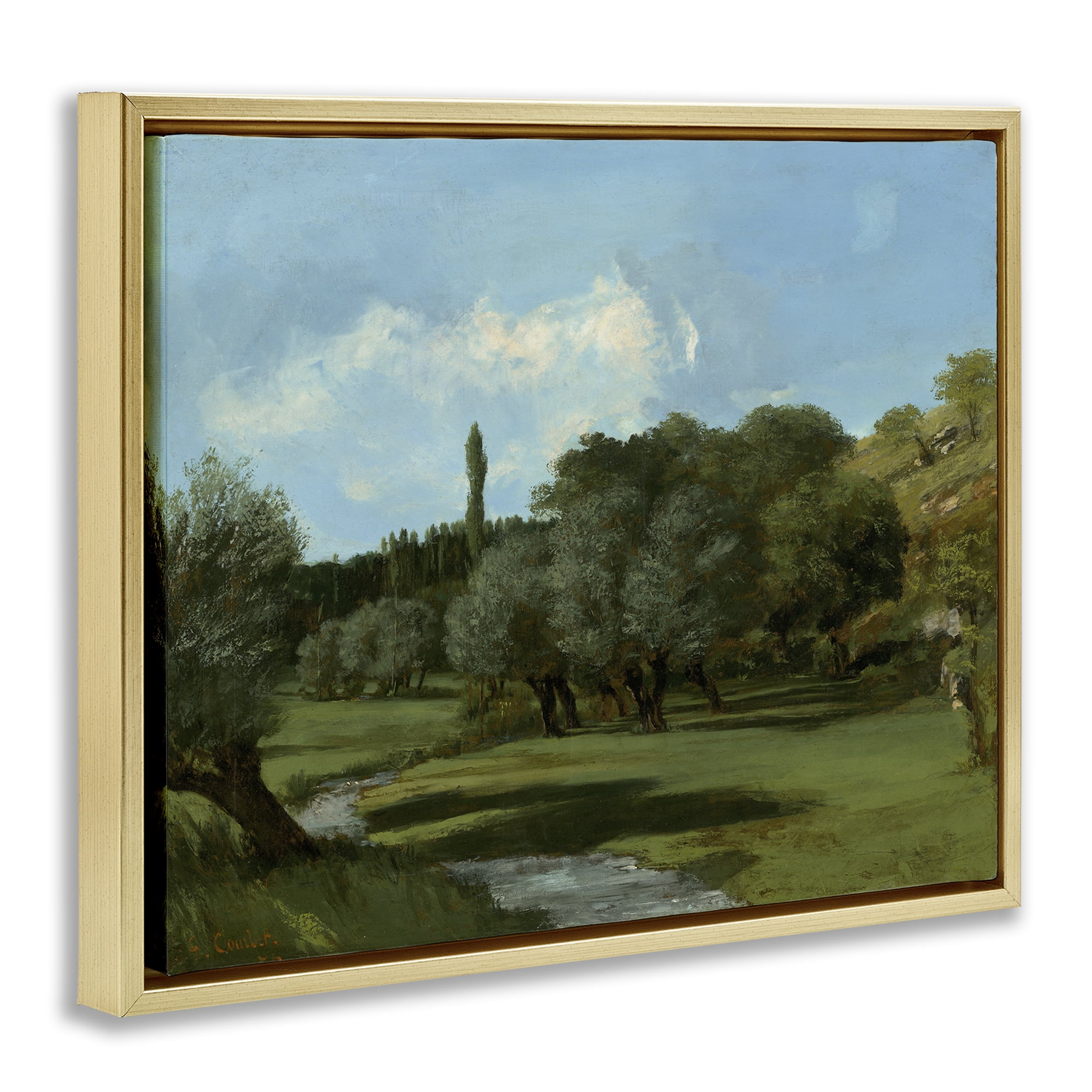 Stupell Industries Classical Green Field Landscape Landscape & Nature Painting Gold Floater Framed Canvas Art Print Wall Art, 31 x 25