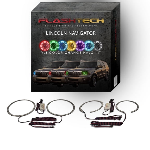 Flashtech RGB Multi Color Changing LED Halo kit for 2003-2006 Lincoln Navigator Headlights