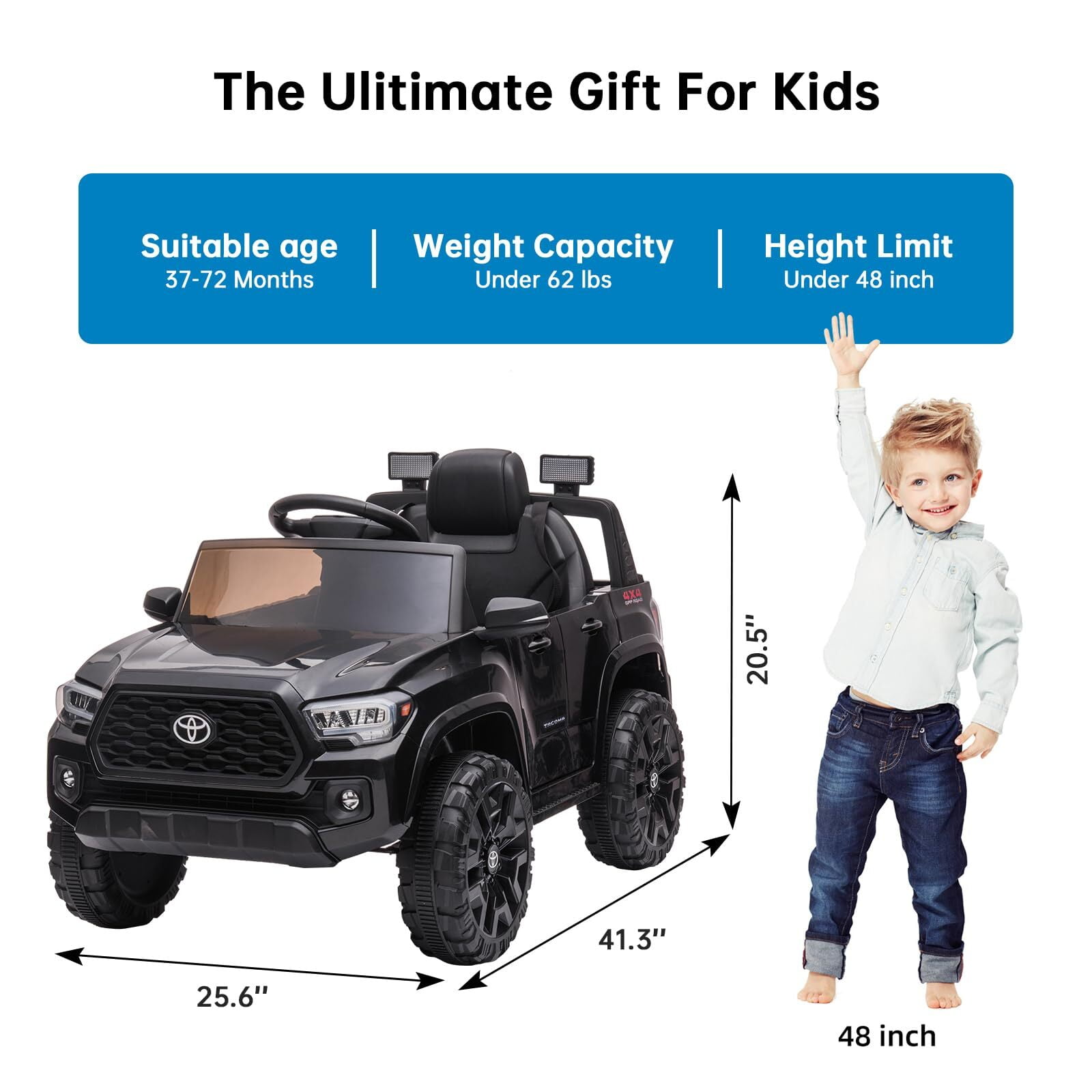 Officially Licensed Toyota Tacoma Car, 12V Battery Powered Electric Car with Remote Control, Spring Suspension Safety Belt, 2-Speed Ride On Toy Car with Headlights, for 37-96 Months