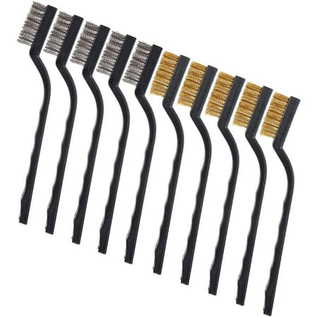 

10 Pieces Small Wire Brush Scratch Brush (Stainless Steel + Brass) Curved Handle Masonry Brush Wire Bristle for Cleaning Welding Slag and Rust