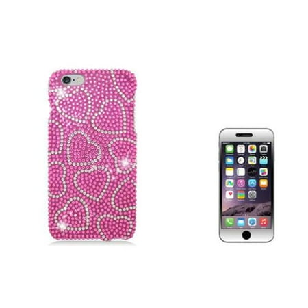 - Insten Hearts Hard Bling Case For iPhone 6s Plus / 6 Plus - Hot Pink/Silver (+ Shatter-Proof Tempered Glass Protector)