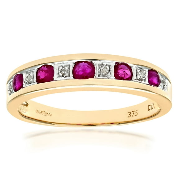 9ct Gold Jewelco London 2pts Diamond 0.38ct Ruby Channel Eternity Ring 2mm