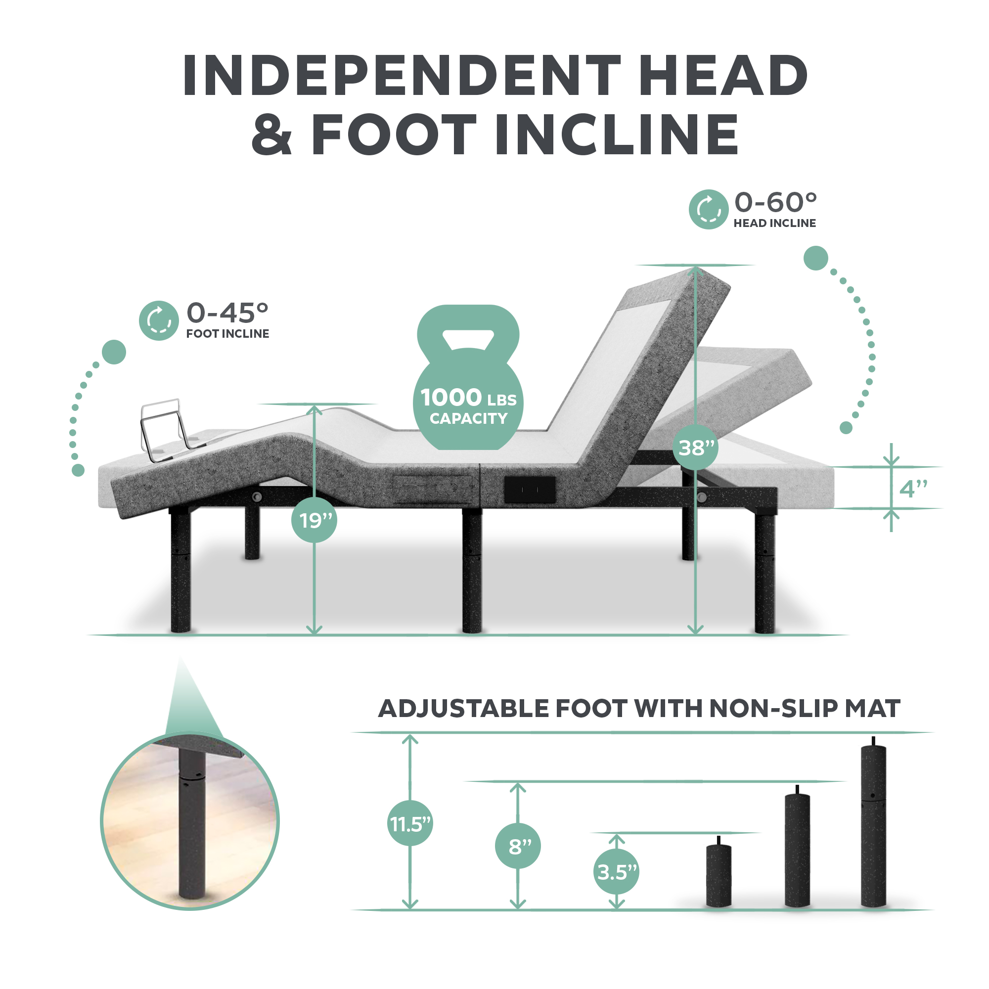 Buy Renanim Adjustable Bed Frame with 12 Mattress, Electric Massagers