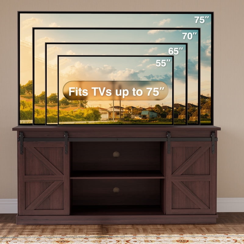 Homall 58'' TV Stand for TVs up to 65'', Storage Cabinet with Sliding Barn Door, Entertainment Center,Espresso